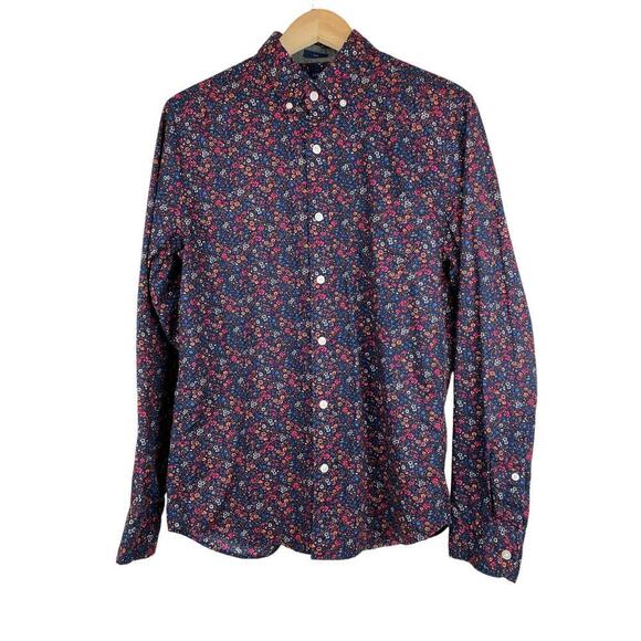 J. Crew Size M SLIM Navy-Blue Long Sleeve Colorful Floral Button Up Shirt - Picture 1 of 7